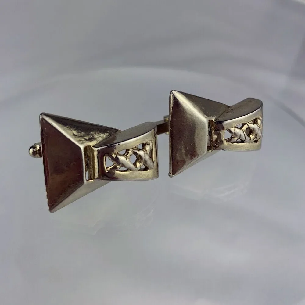 Retro 1980’s Style Geometric Gold Tone Cufflinks Flashy Funky Statement VTG N1